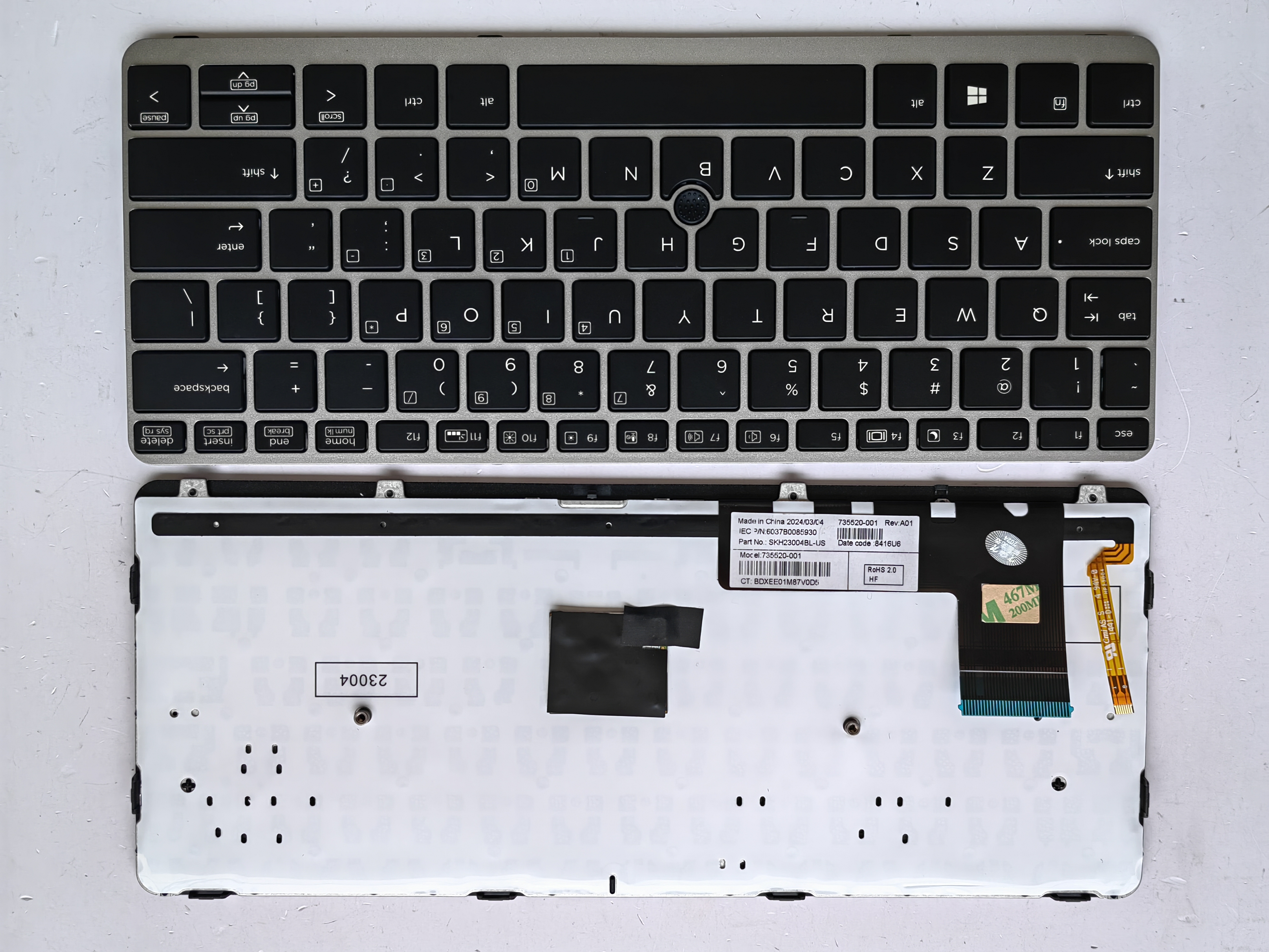 Picture of New Replacement Laptop Keyboard For HP 820G1/820G2/725G1/725G2 SILVER FRAME BLACK With Point Backlit (OEM) US Layout